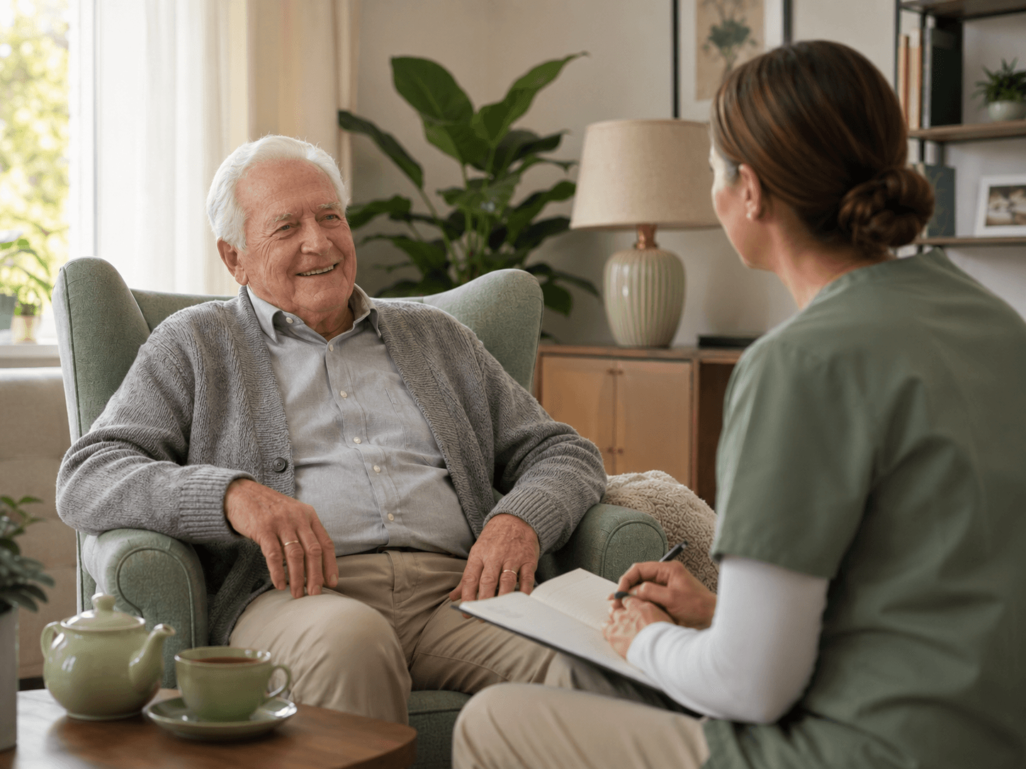 Nurse reviewing care needs with an older adult